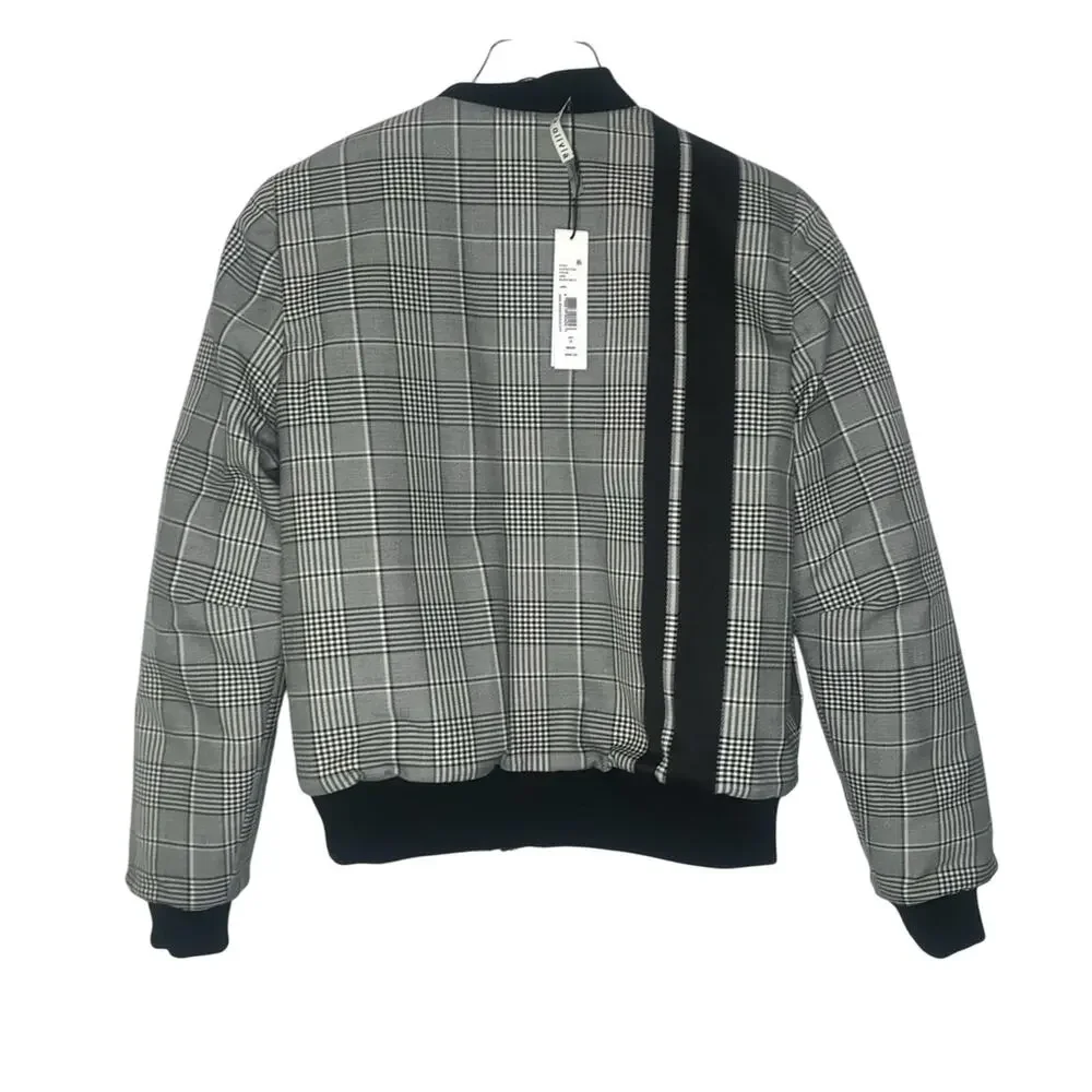 Alice + Olivia Lonnie Reversible Jacket Plaid Black White Size Small NEW